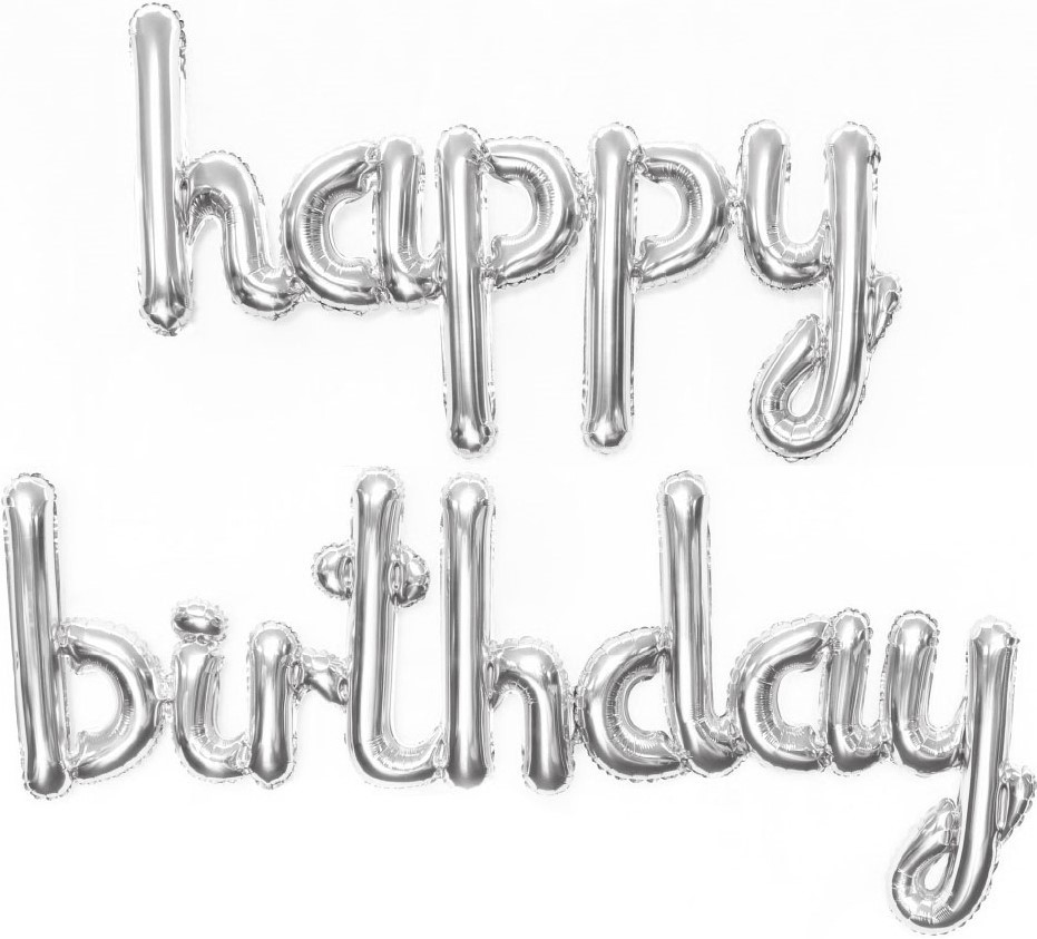 Набор шаров Надпись "Happy Birthday" серебро